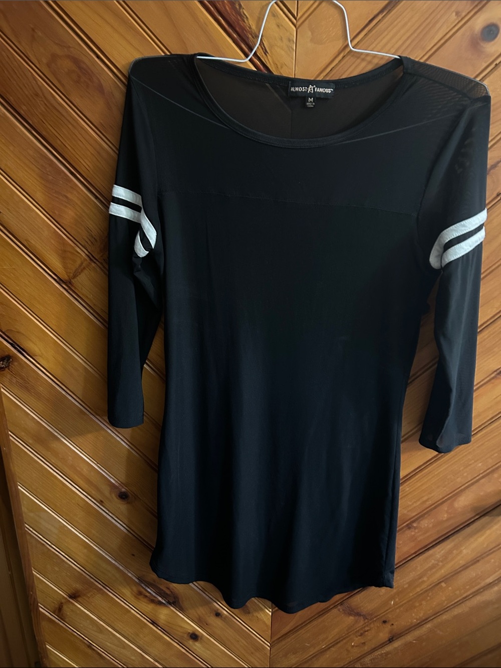 Almost Famous Black Long Sleeve Dress with White Sport Stripes